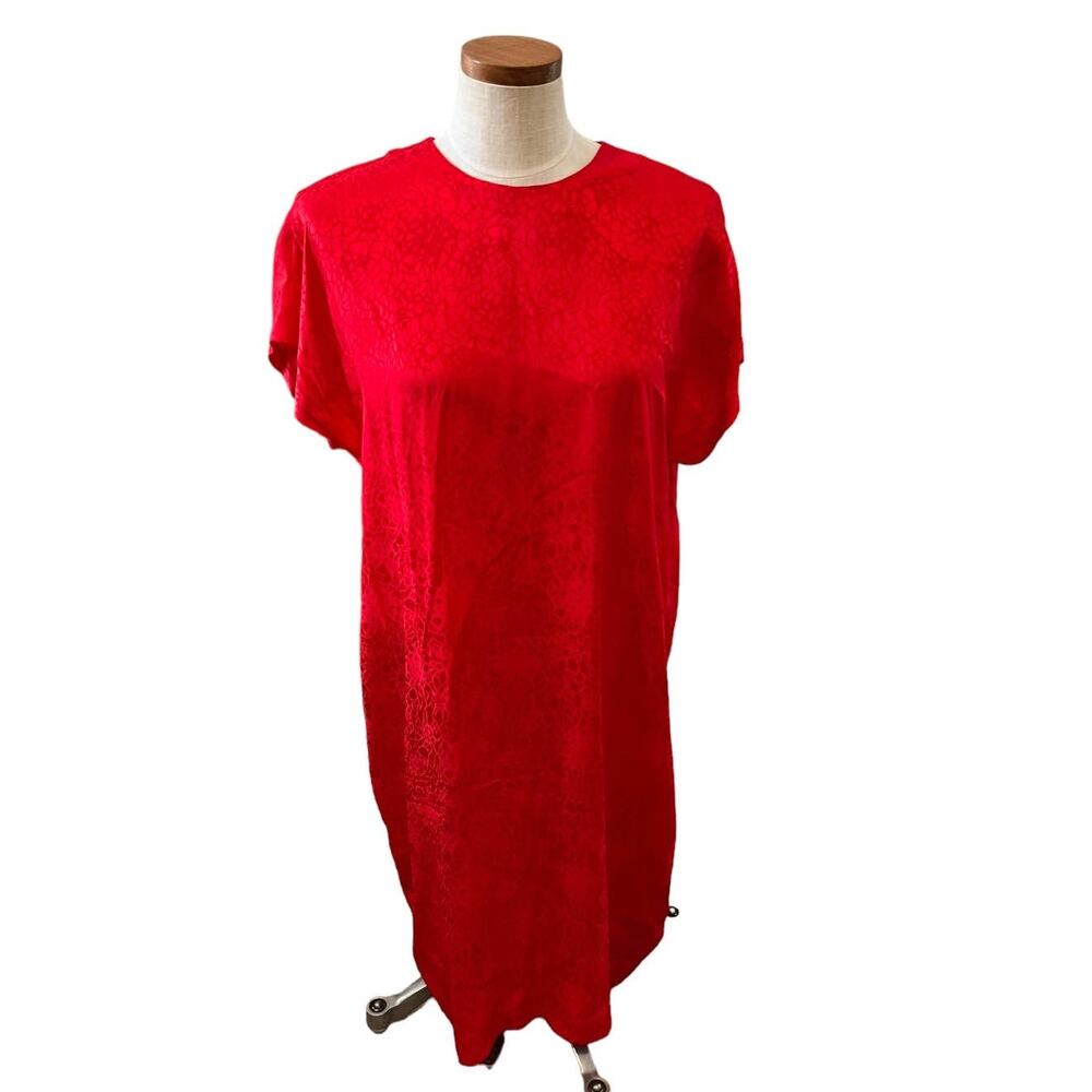 Vintage Liz Claiborne Silk Midi Dress & Jacket Red Jacquard Print 14